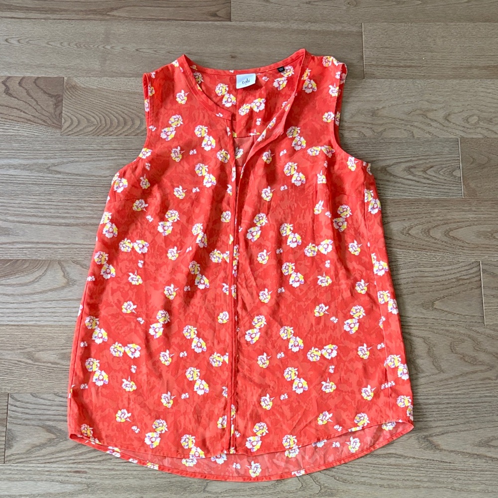 CAbi Red Floral Sleeveless Blouse